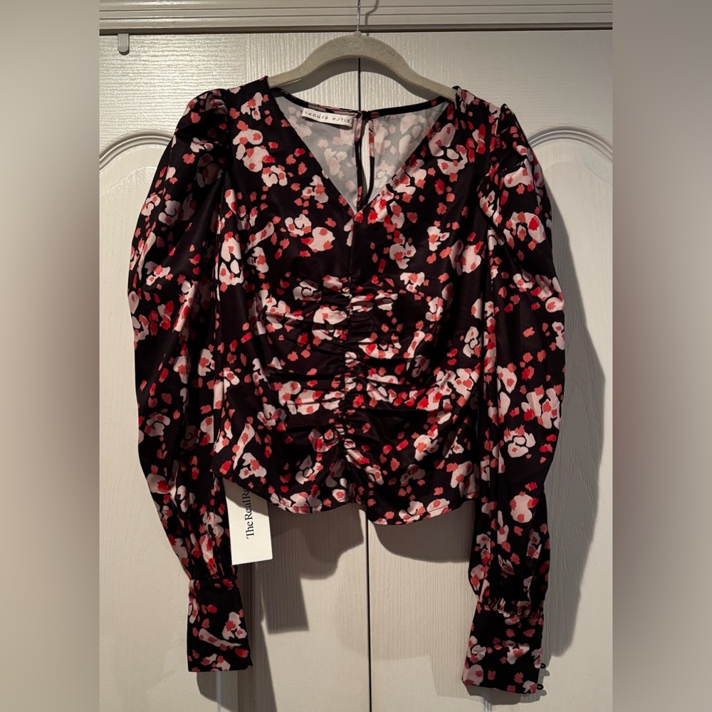 Sandro Paris Puff Sleeve Pink Abstract Print Blouse - Size S? - Picture 3 of 7